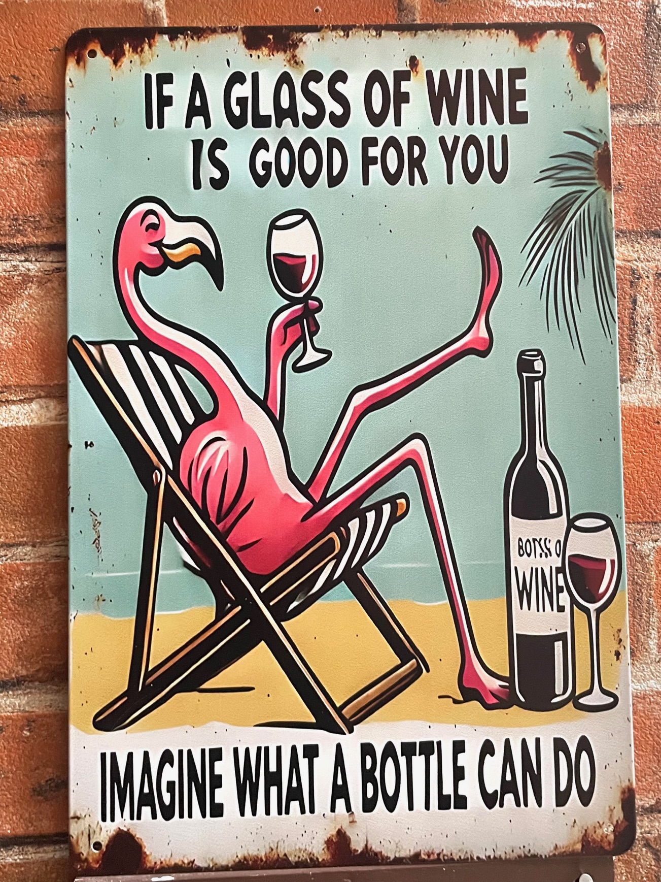 フラミンゴ　ワイン  ティンサイン 看板 インテリア ディスプレイ レトロ   アメリカン雑貨