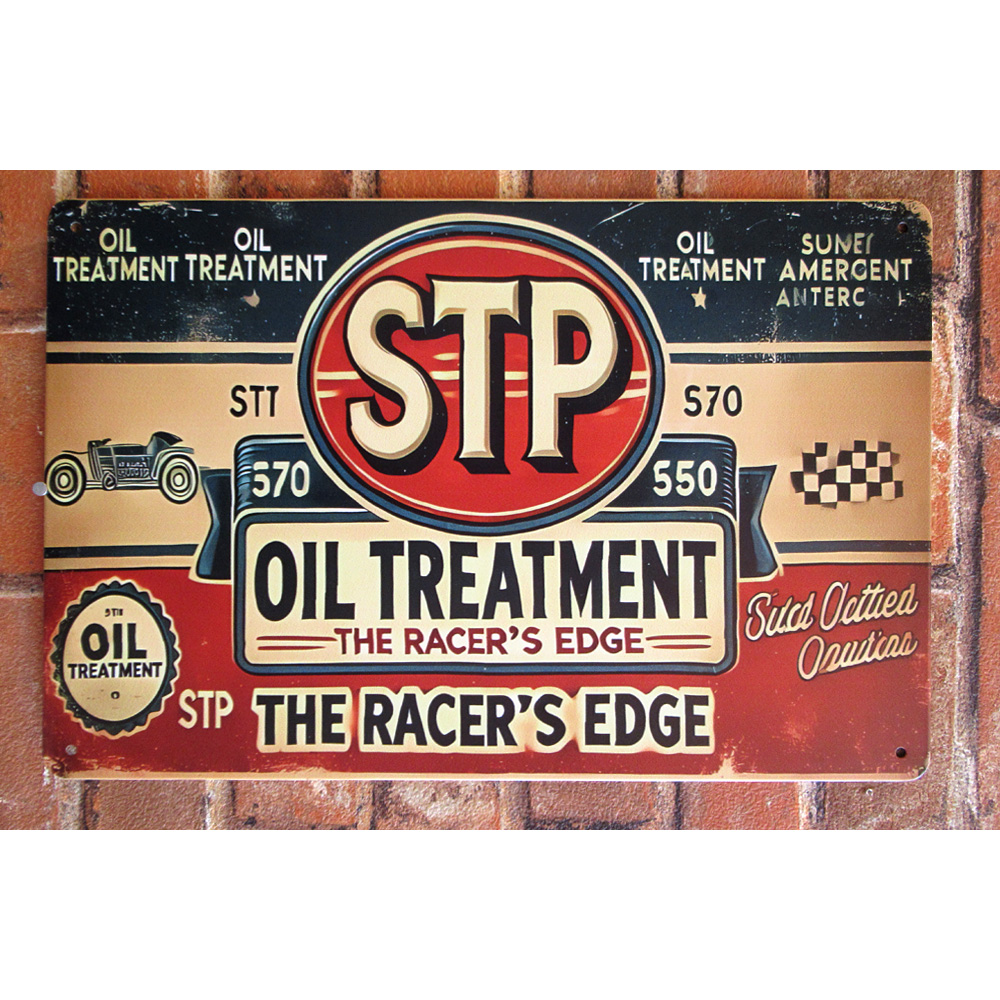 STP ティンサイン 紺×赤 看板 オイルカンパニー インテリア ディスプレイ レトロ  映画 アメリカン雑貨
