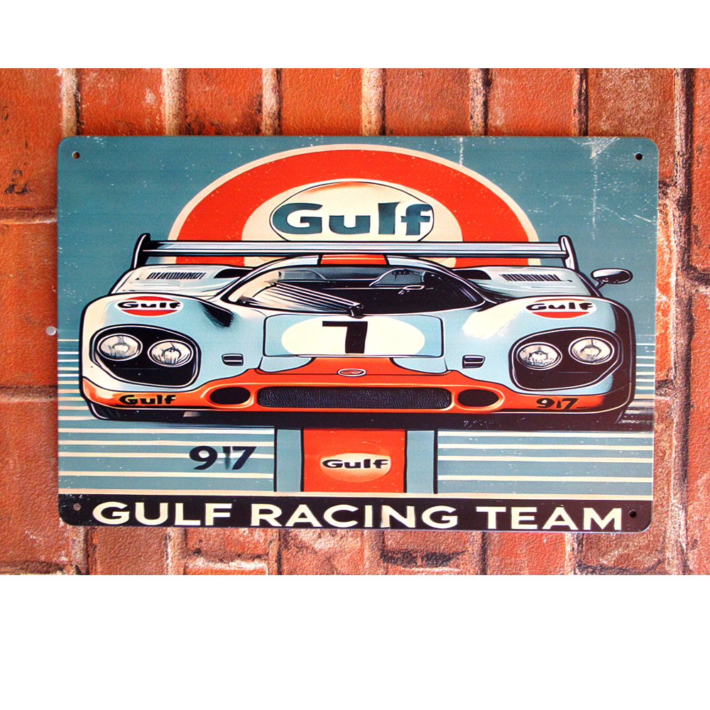 Gulf97 ティンサイン 看板 ブリキ看板 車 オイルカンパニー インテリア ディスプレイ レトロ  アメリカン雑貨