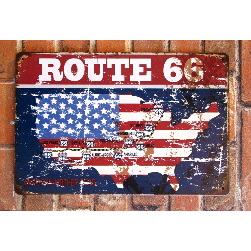 ROUTE66 USA ティンサイン 看板 ブリキ看板 インテリア ディスプレイ レトロ  アメリカン雑貨