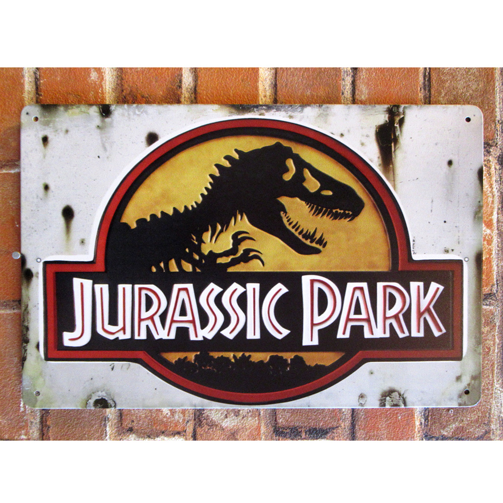 ジュラシックパーク ティンサイン ヨコ ホワイト 看板 ブリキ看板 インテリア ディスプレイ レトロ  アメリカン雑貨