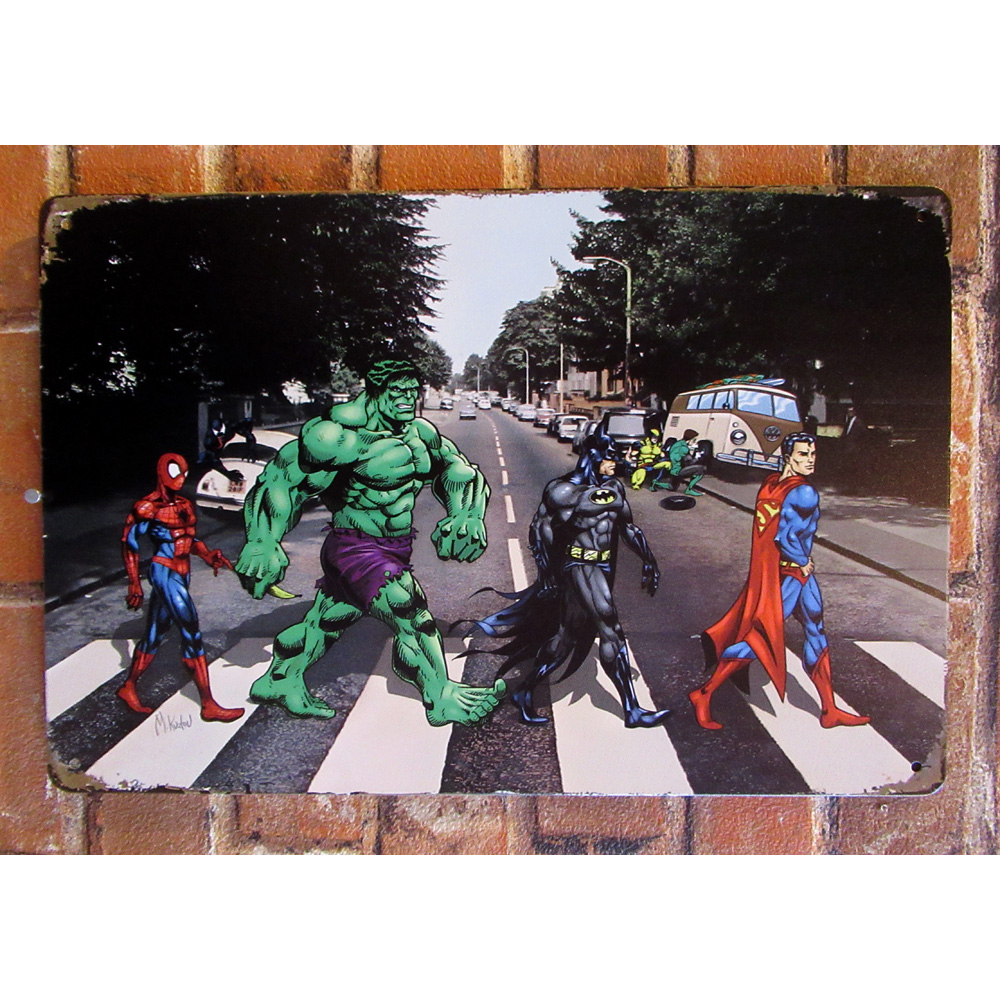 アメコミヒーロー ABロード ティンサイン ヨコ 看板 ブリキ看板 インテリア ディスプレイ レトロ  アメリカン雑貨