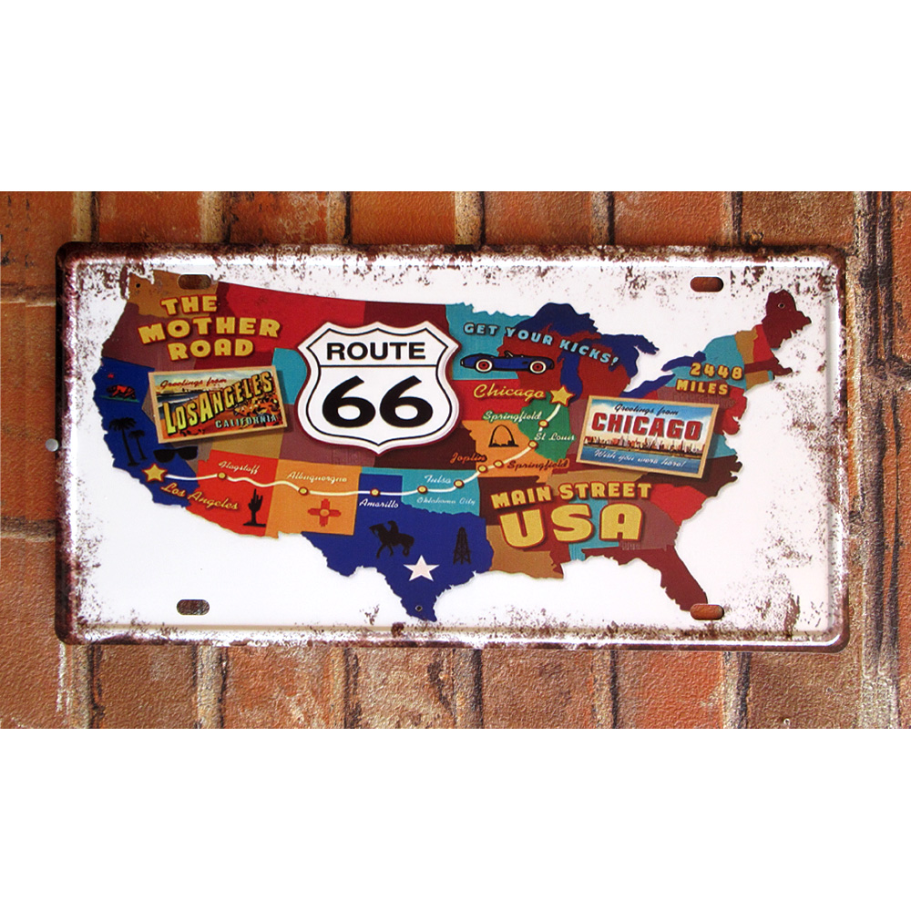 ROUTE66 地図 ナンバープレート ティンサイン 看板 ブリキ看板 インテリア ディスプレイ レトロ  アメリカン雑貨
