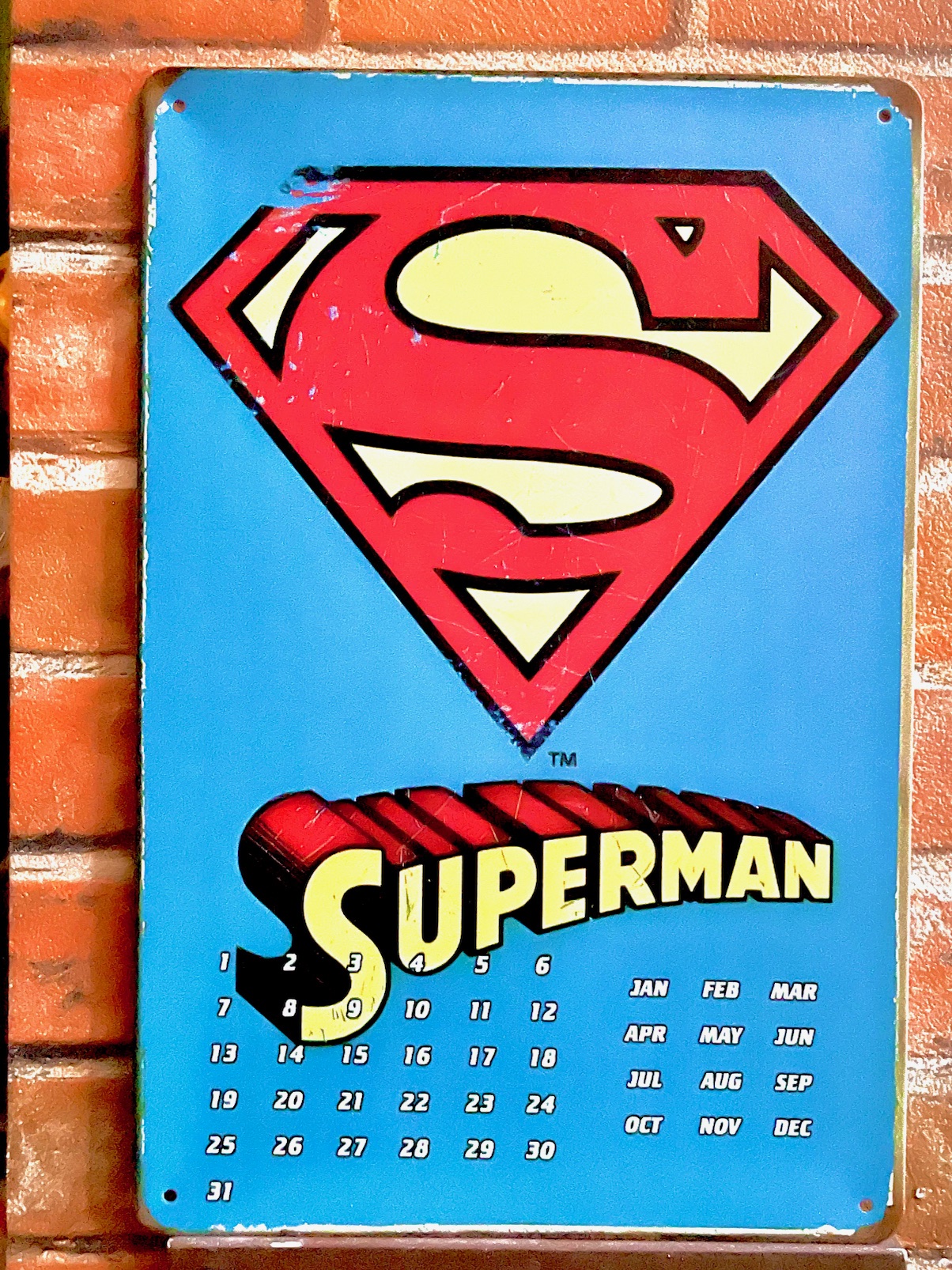 SUPERMAN カレンダーティンサイン  看板 ブリキ看板 インテリア ディスプレイ レトロ  アメリカン雑貨