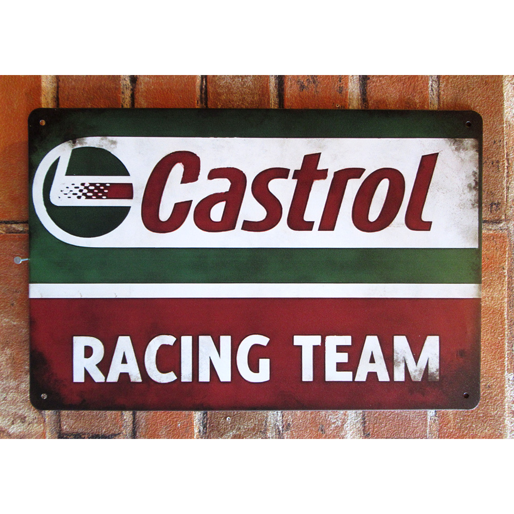 Castrol ヨコ ティンサイン  看板 ブリキ看板 インテリア ディスプレイ レトロ  アメリカン雑貨