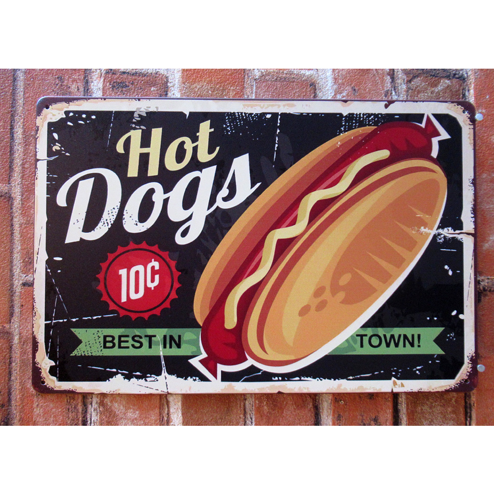 ホットドッグ ヨコ ティンサイン 看板 ブリキ看板 インテリア ディスプレイ レトロ  アメリカン雑貨