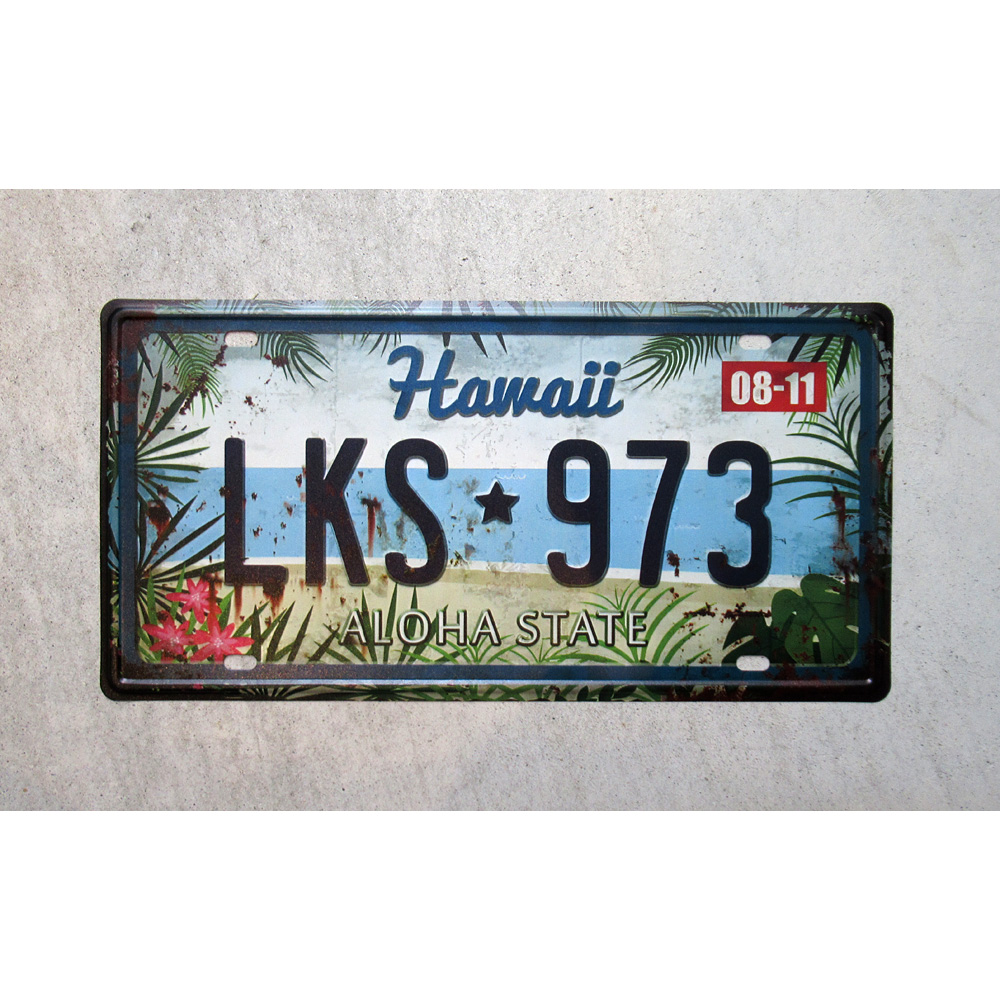 ナンバープレート LKS973 HAWAII ティンサイン  看板 ブリキ看板 インテリア ディスプレイ レトロ  アメリカン雑貨