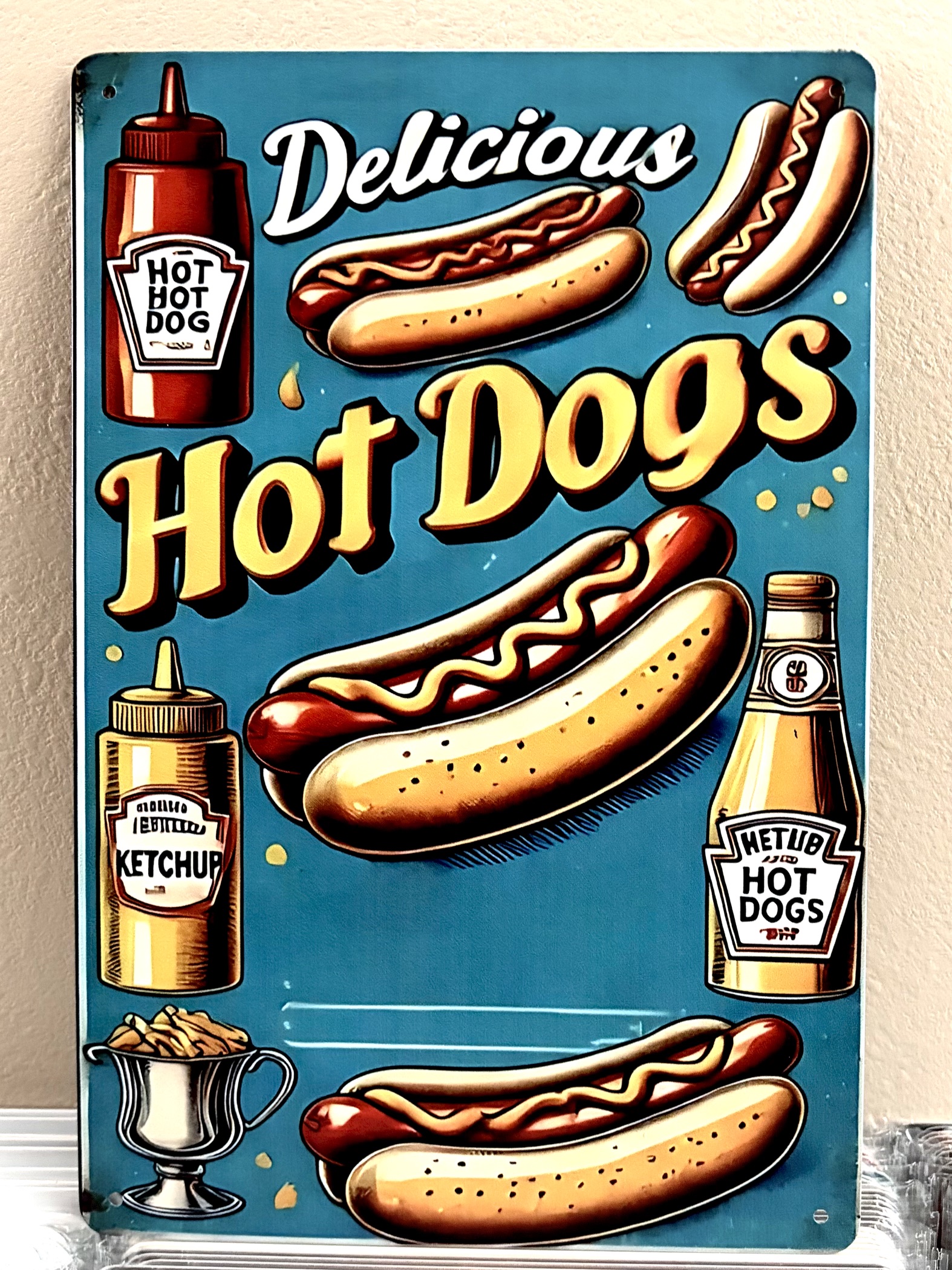 DELICIOUS HOTDOGS看板 ブリキ看板 インテリア ディスプレイ レトロ  アメリカン雑貨