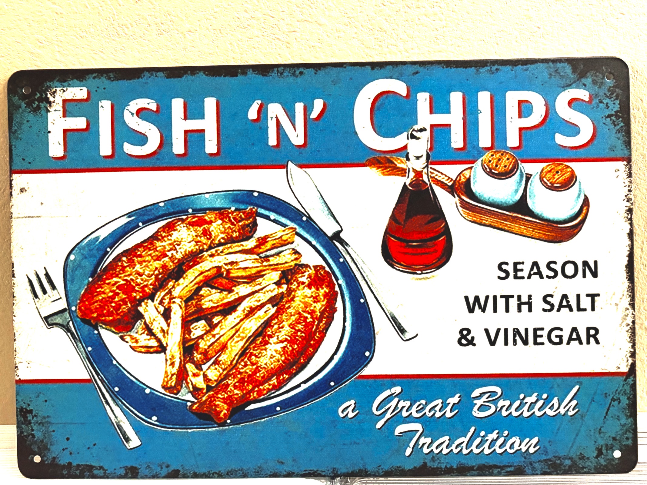 Fish&Chips ヨコ ティンサイン 看板 ブリキ看板 インテリア ディスプレイ レトロ  アメリカン雑貨