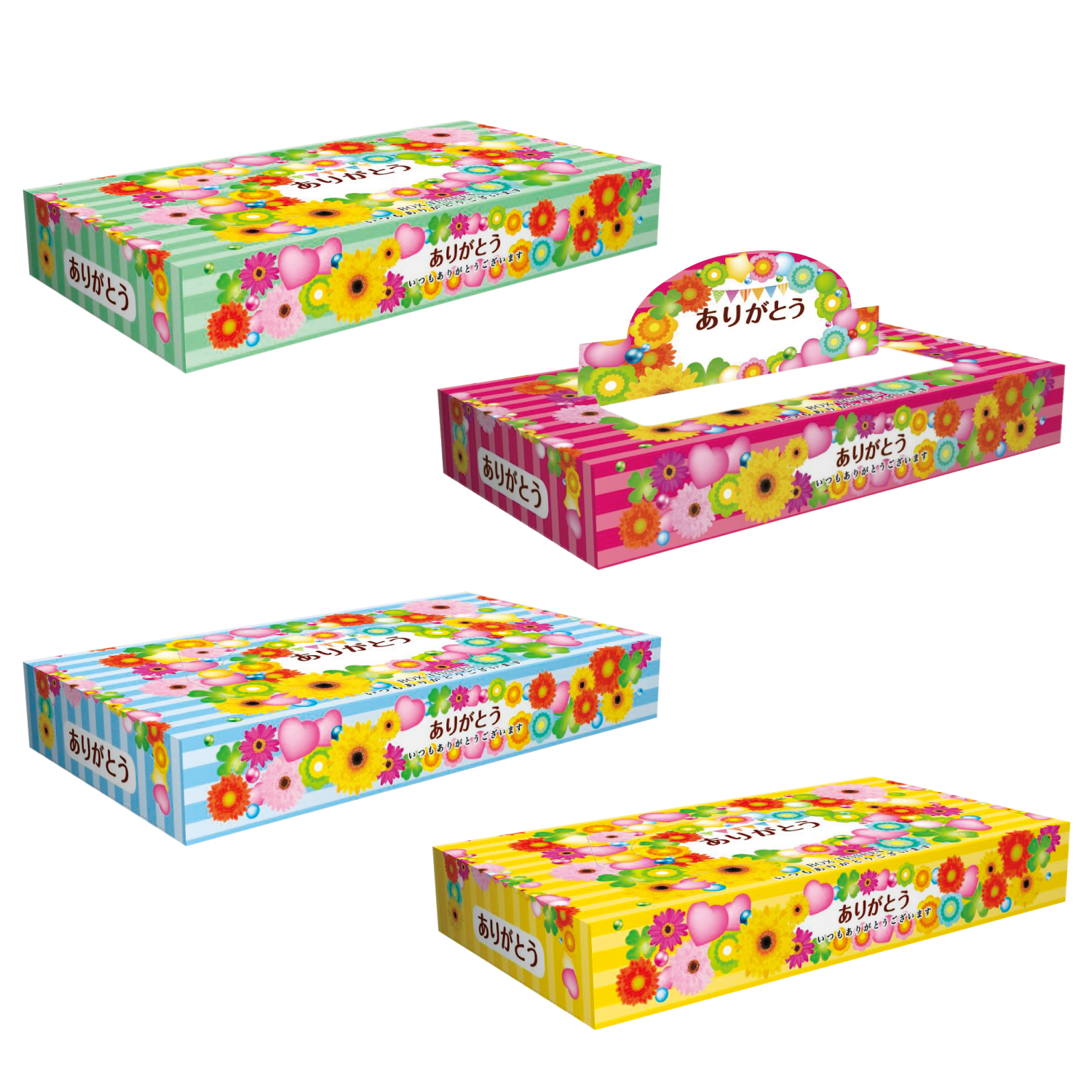 【E】ありがとう BOXティッシュ 40W　各4色　※各色取り混ぜ