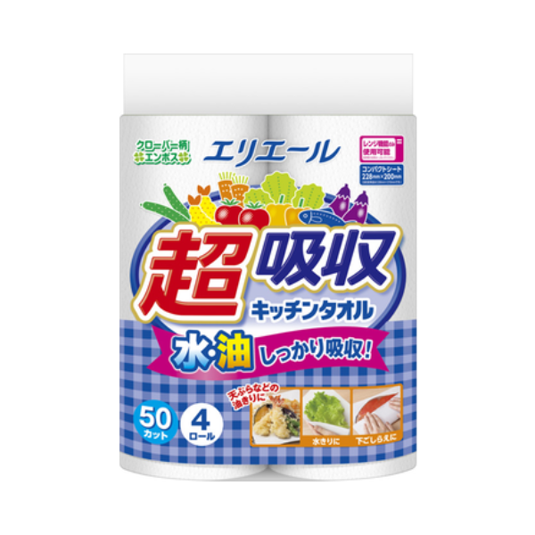 エリエール　超吸収キッチンタオル（50カット）4ロール