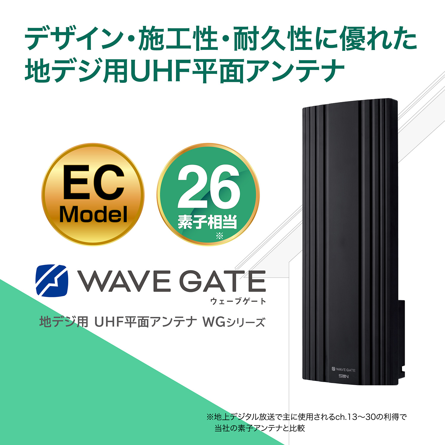 地デジ用UHF平面アンテナ 26素子 水平偏波用 ブラック WG26-K-EC