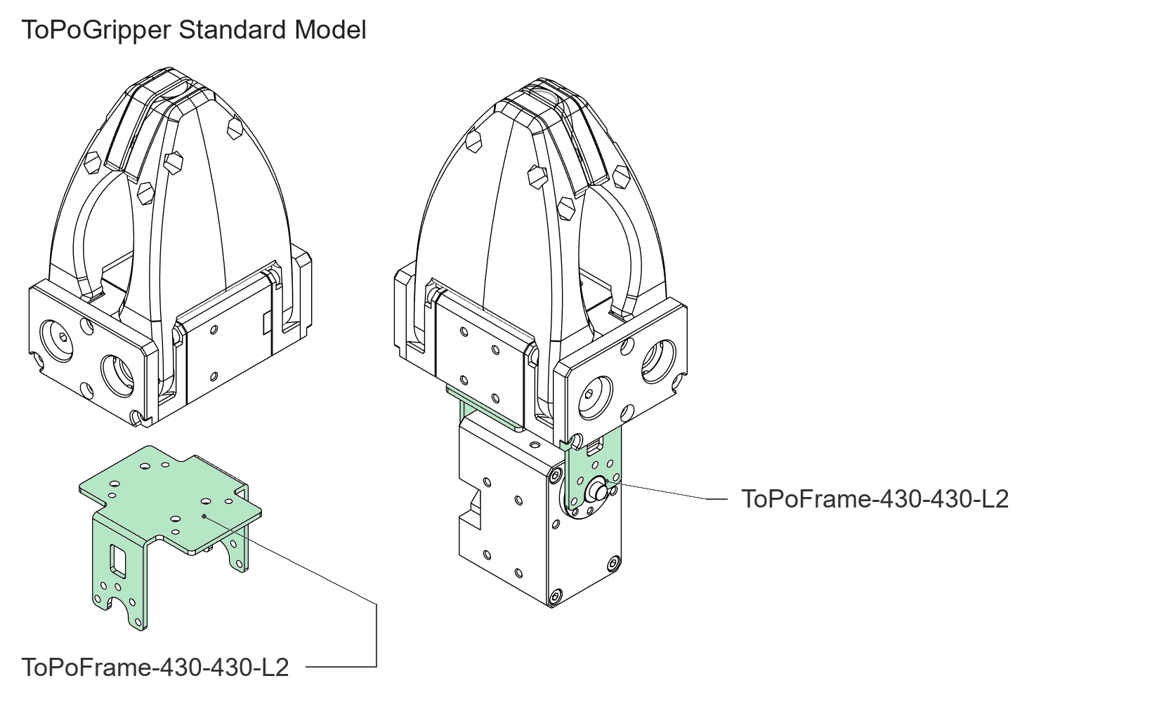 ToPoFrame-430-430-L2によるToPoGripper Standard Modelの取付例