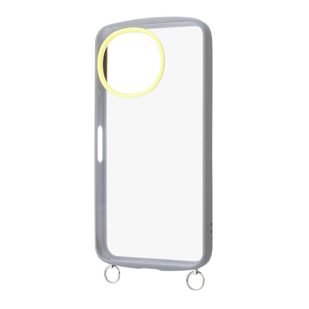 AQUOS sense9 /AQUOS sense10 / Puffull 耐衝撃 バンパー ストラップ金具付き ハイブリッドケース / グレー_ライトイエロー