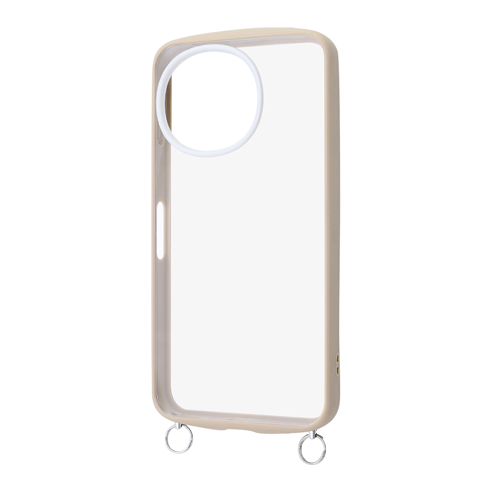 AQUOS sense9 /AQUOS sense10 / Puffull 耐衝撃 バンパー ストラップ金具付き ハイブリッドケース / ベージュ_ライトグレー