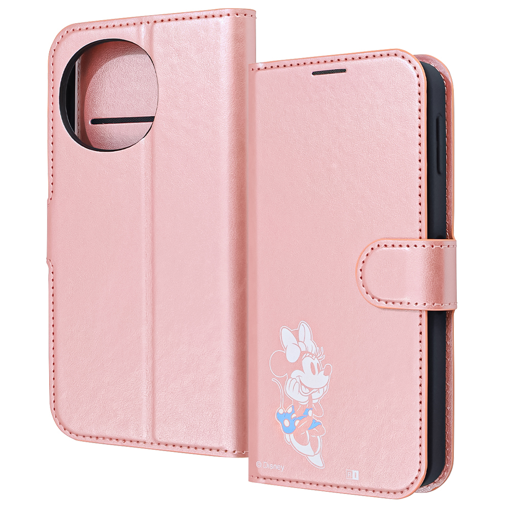 AQUOS sense9 /AQUOS sense10 / ディズニー / 衝撃吸収 マグネットベルト シンプル 手帳型レザーケース / ミニーマウス_sitting2