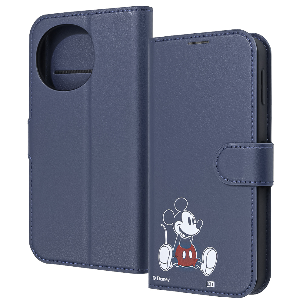 AQUOS sense9 /AQUOS sense10 / ディズニー / 衝撃吸収 マグネットベルト シンプル 手帳型レザーケース / ミッキーマウス_sitting