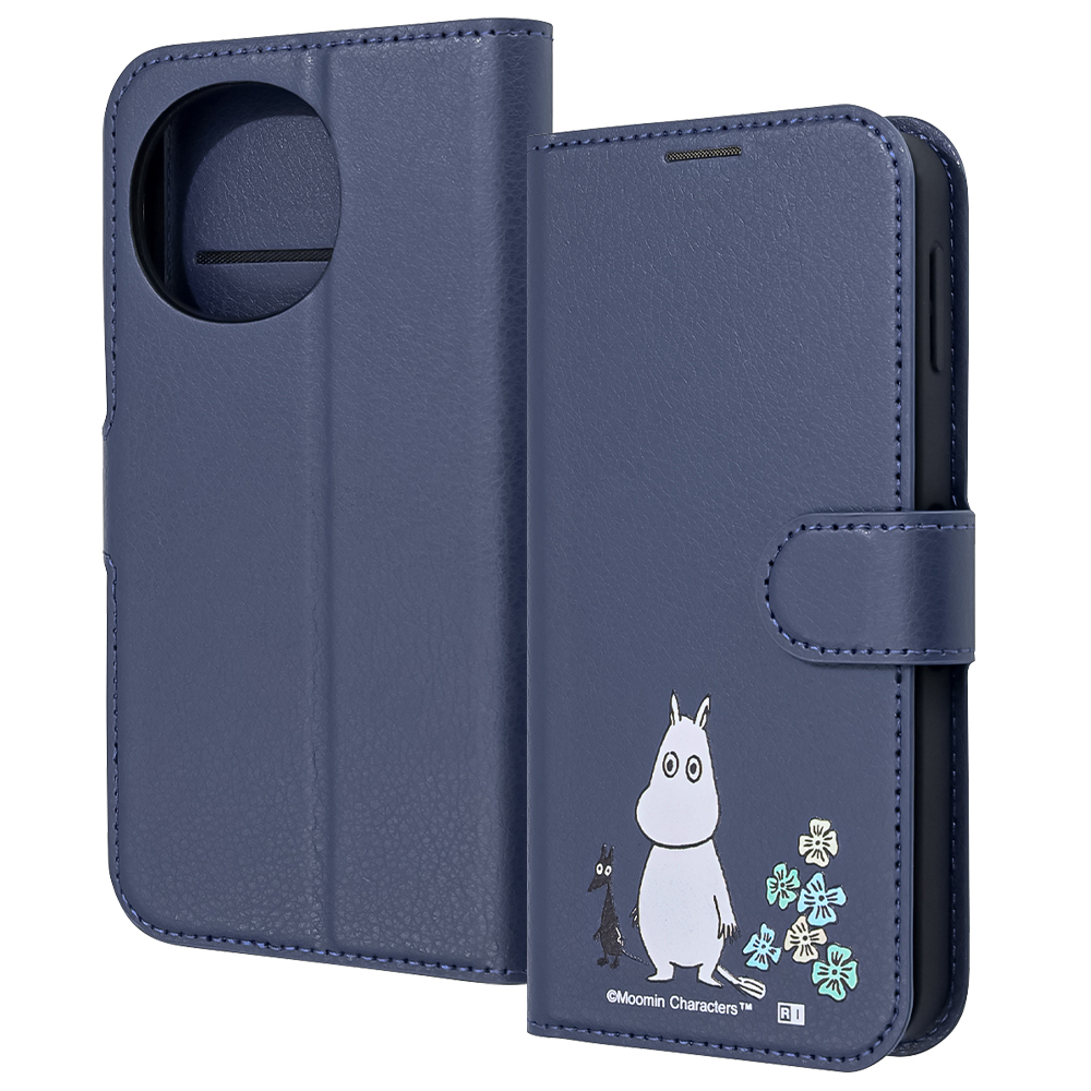 AQUOS sense9 /AQUOS sense10 / ムーミン / 衝撃吸収 マグネットベルト シンプル 手帳型レザーケース / ムーミンとお花