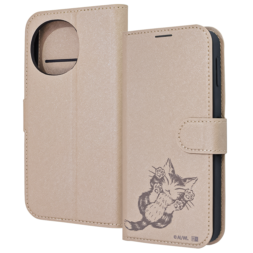 AQUOS sense9 /AQUOS sense10 / 猫のダヤン / 衝撃吸収 マグネットベルト シンプル 手帳型レザーケース / ダヤン_にゃんキュー