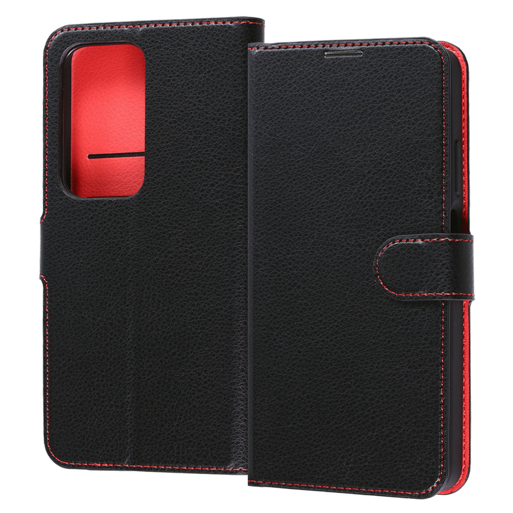 OPPO A5 5G/ 手帳型ケース シンプル マグネット / ブラック/レッド