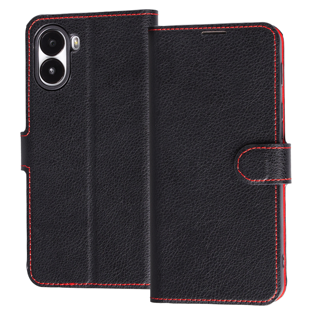 nubia S2 / 手帳型レザーケース シンプル マグネット / ブラック/レッド