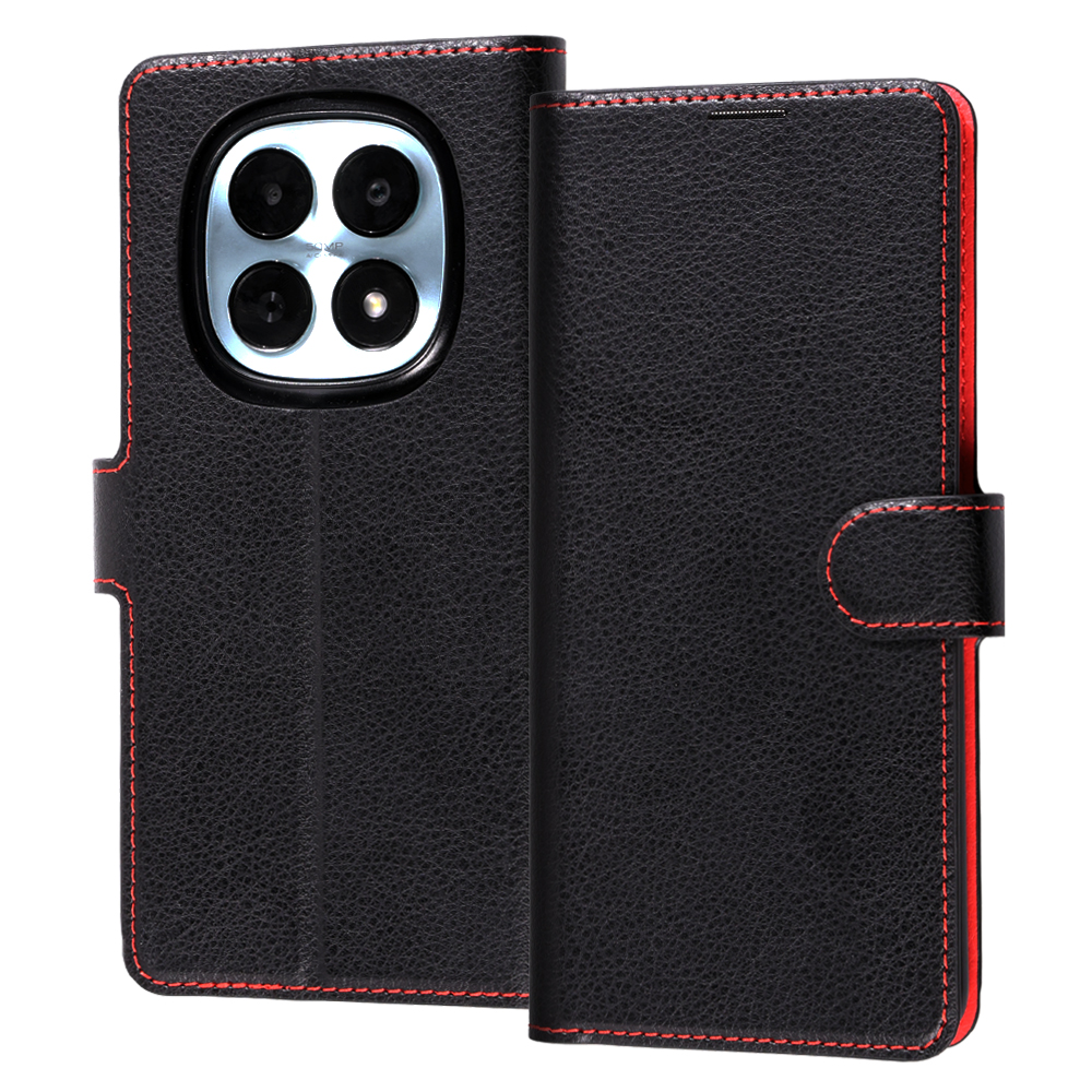 【26/3月下旬発売】POCO M8 5G / 手帳型ケース シンプル マグネット / ブラック/レッド