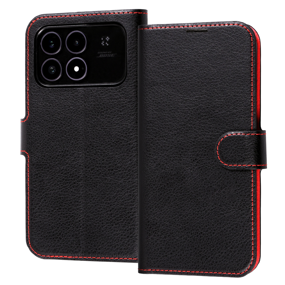 【26/3月下旬発売】POCO F8 Pro / 手帳型ケース シンプル マグネット / ブラック/レッド