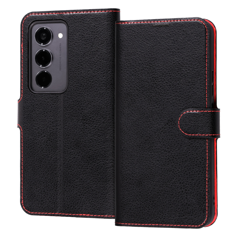 【26/3月下旬発売】REDMI 15 5G / 手帳型ケース シンプル マグネット / ブラック/レッド