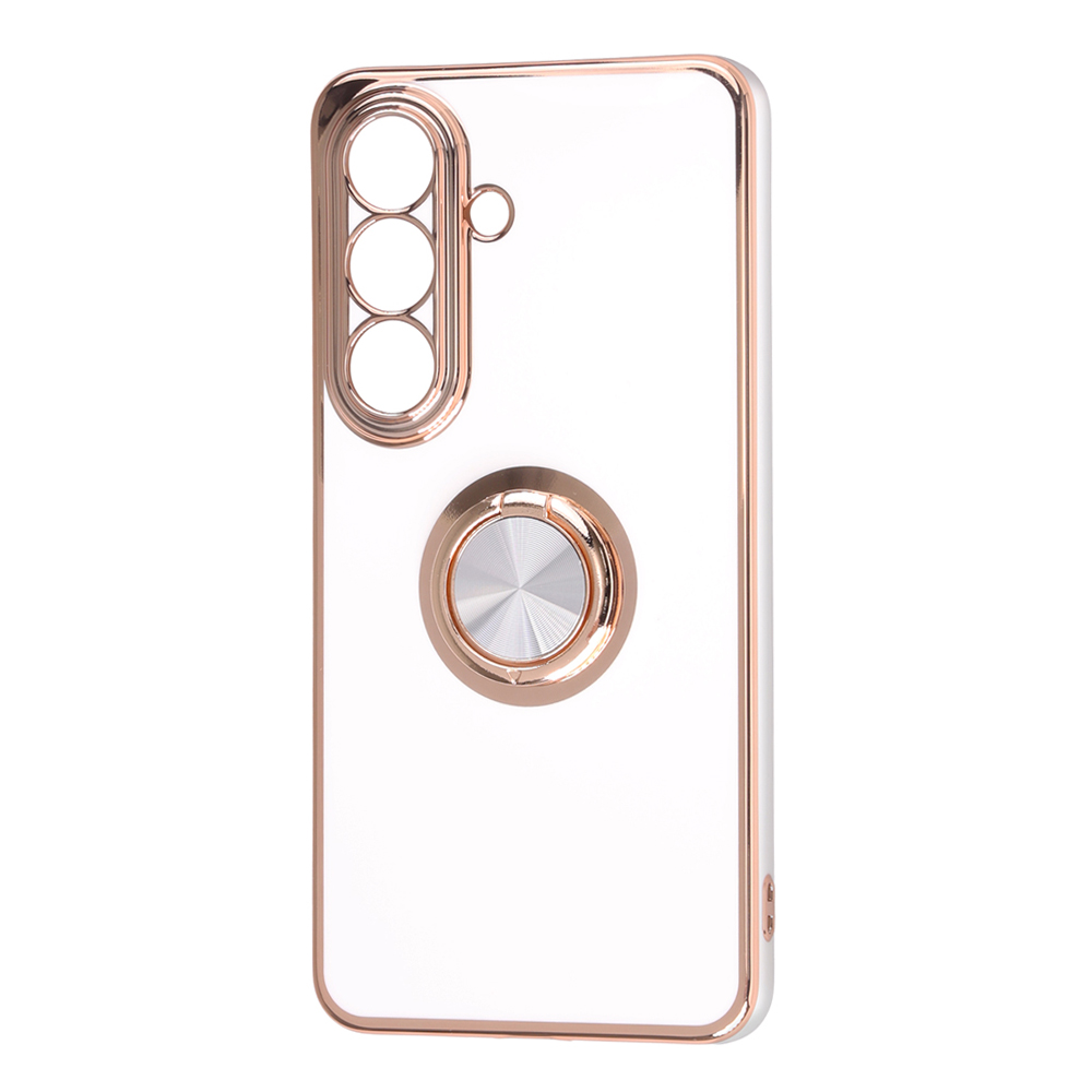 Galaxy S26 / ソフトケース 精密設計 フレームメッキ +リング / ホワイト/ゴールド