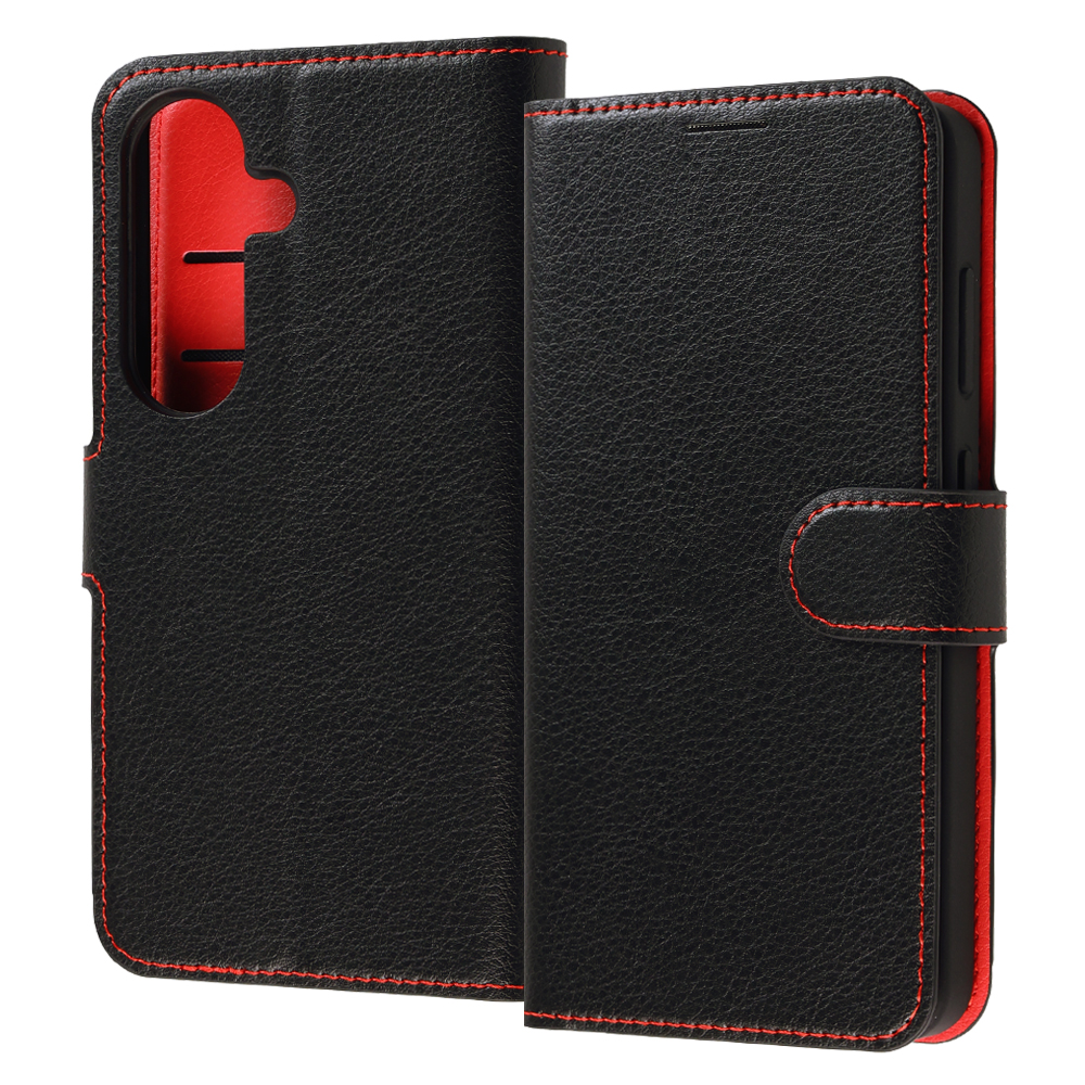 Galaxy S26 / 手帳型レザーケース シンプル マグネット / ブラック/レッド
