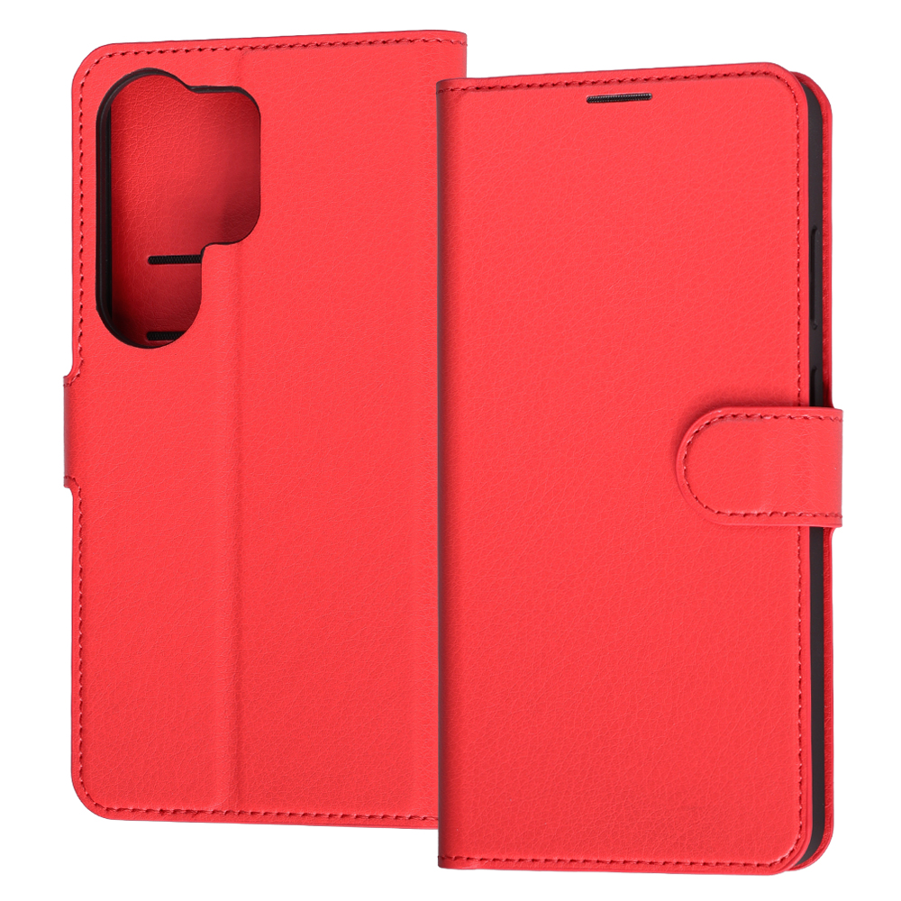 Galaxy S26 Ultra / 手帳型レザーケース シンプル マグネット / レッド