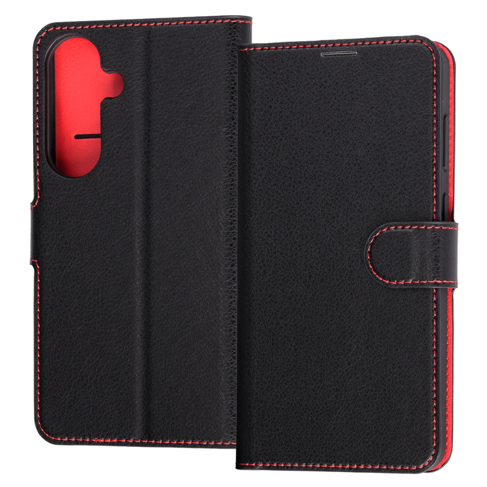 Galaxy S26+ / 手帳型レザーケース シンプル マグネット / ブラック/レッド