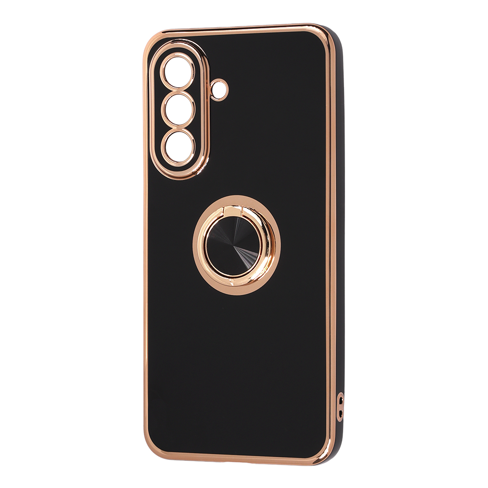 Galaxy A57 5G / ソフトケース 精密設計 フレームメッキ +リング / ブラック/ゴールド