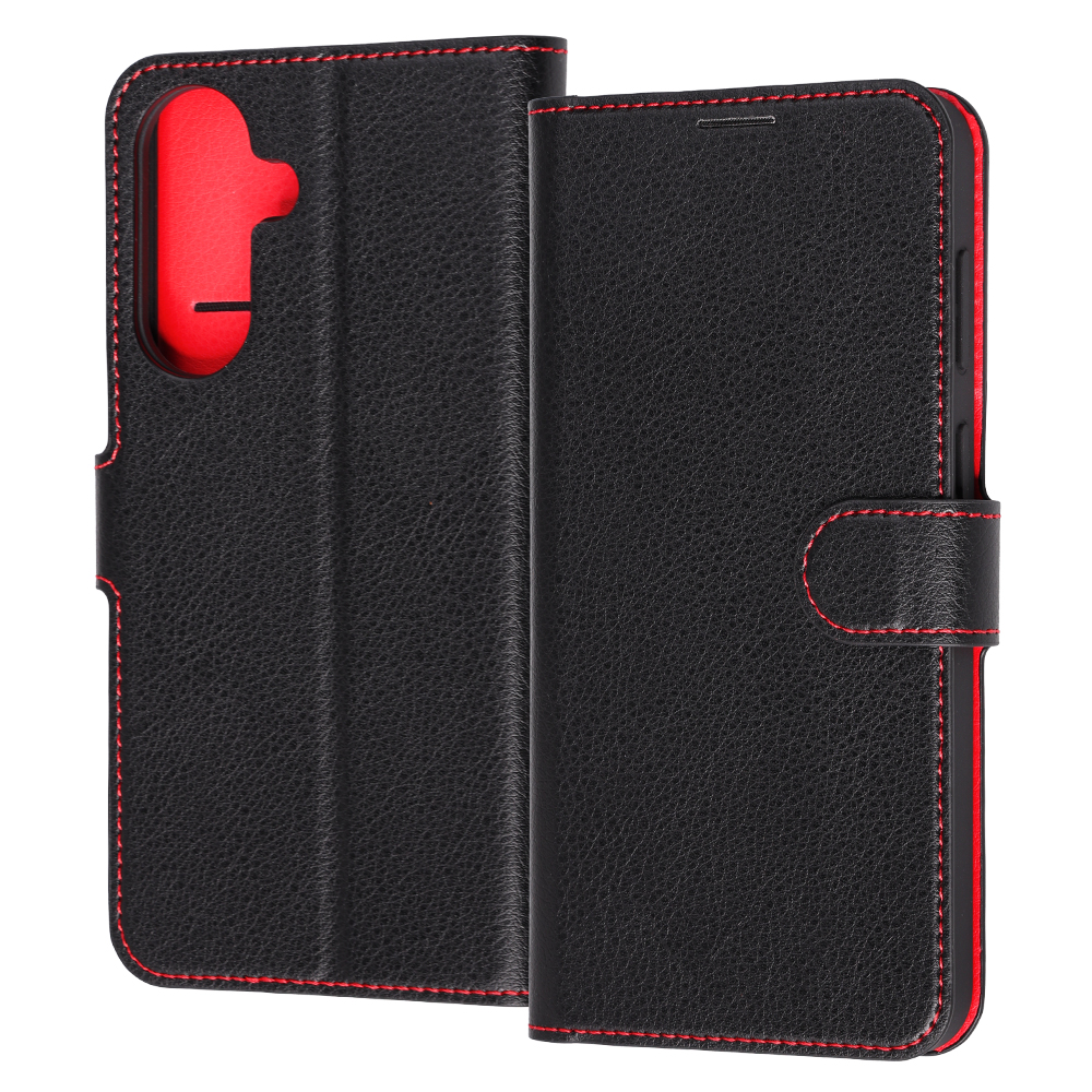 Galaxy A57 5G / 手帳型ケース シンプル マグネット / ブラック/レッド
