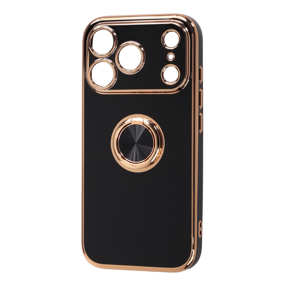 iPhone 18 Pro / 17 Pro / ソフトケース 精密設計 フレームメッキ リング付き / ブラック/ゴールド