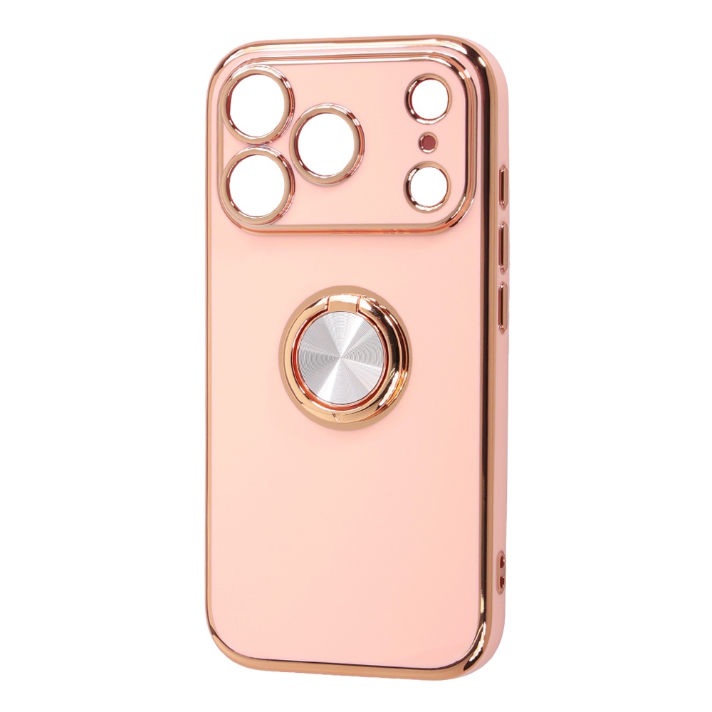 iPhone 18 Pro / 17 Pro / ソフトケース 精密設計 フレームメッキ リング付き / ピンク/ゴールド