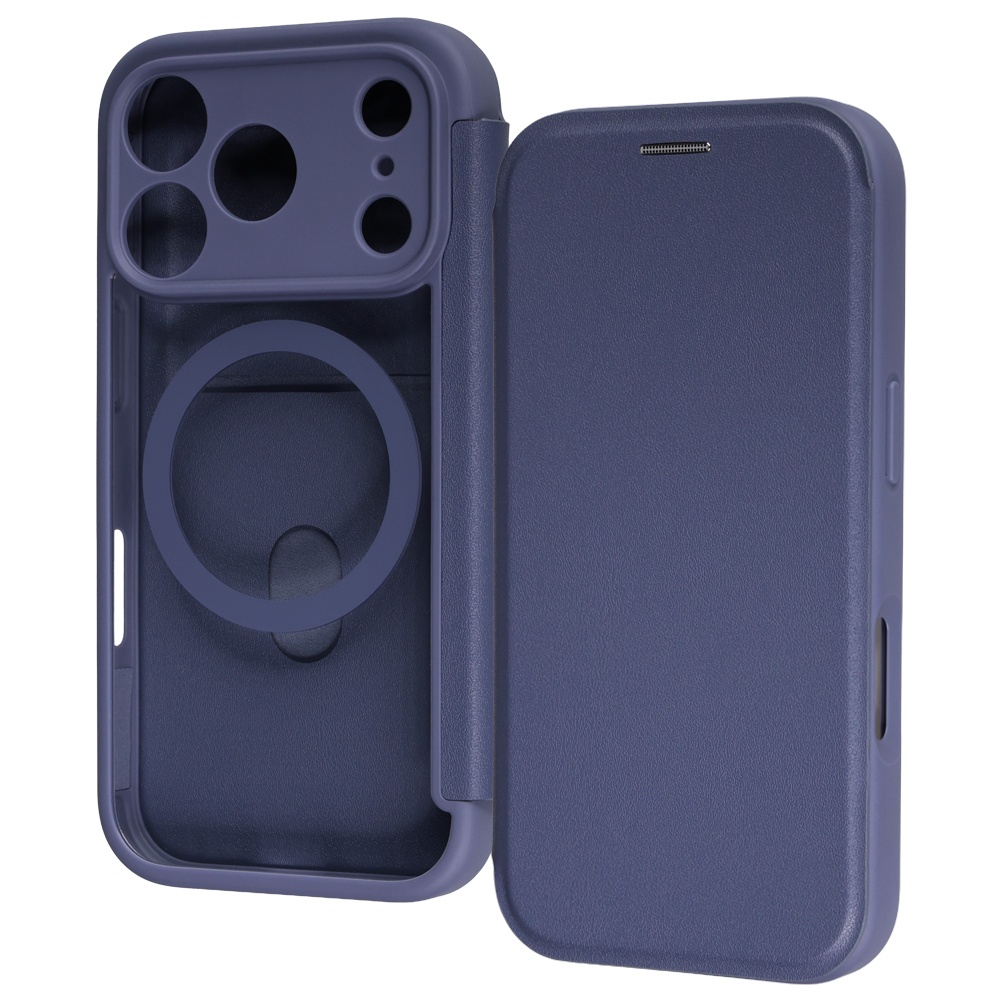 iPhone 18 Pro / 17 Pro / クリアフリップケース マグネット マグネット充電対応 / ネイビー