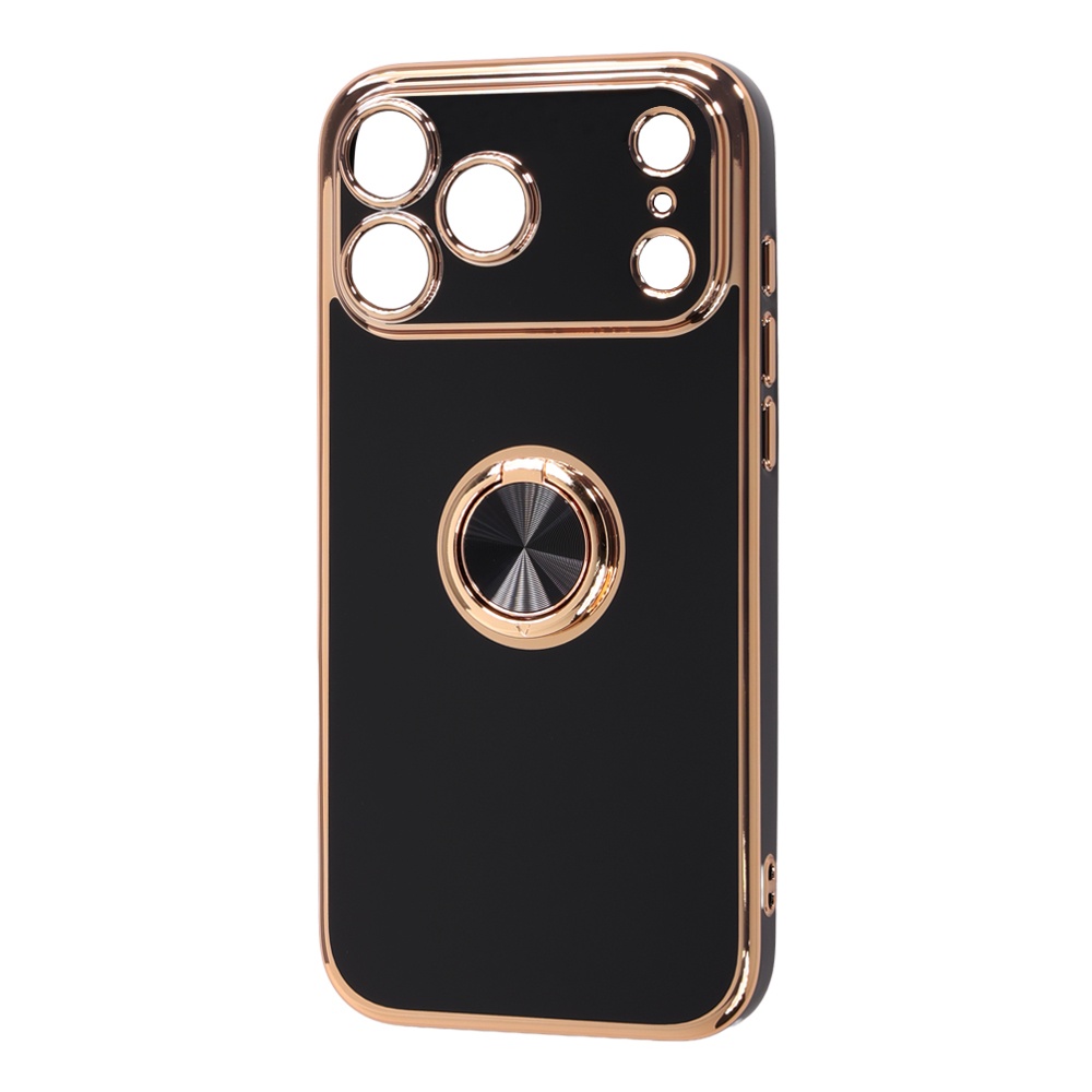 iPhone 18 Pro Max / 17 Pro Max / ソフトケース 精密設計 フレームメッキ リング付き / ブラック/ゴールド