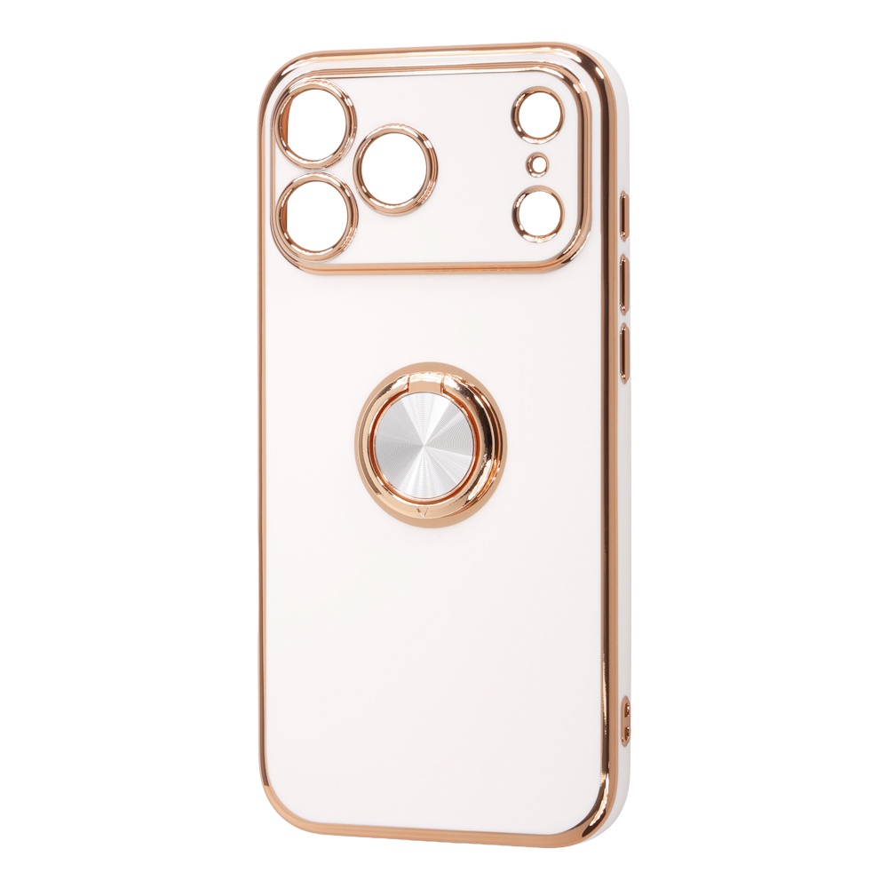 iPhone 18 Pro Max / 17 Pro Max / ソフトケース 精密設計 フレームメッキ リング付き / ホワイト/ゴールド