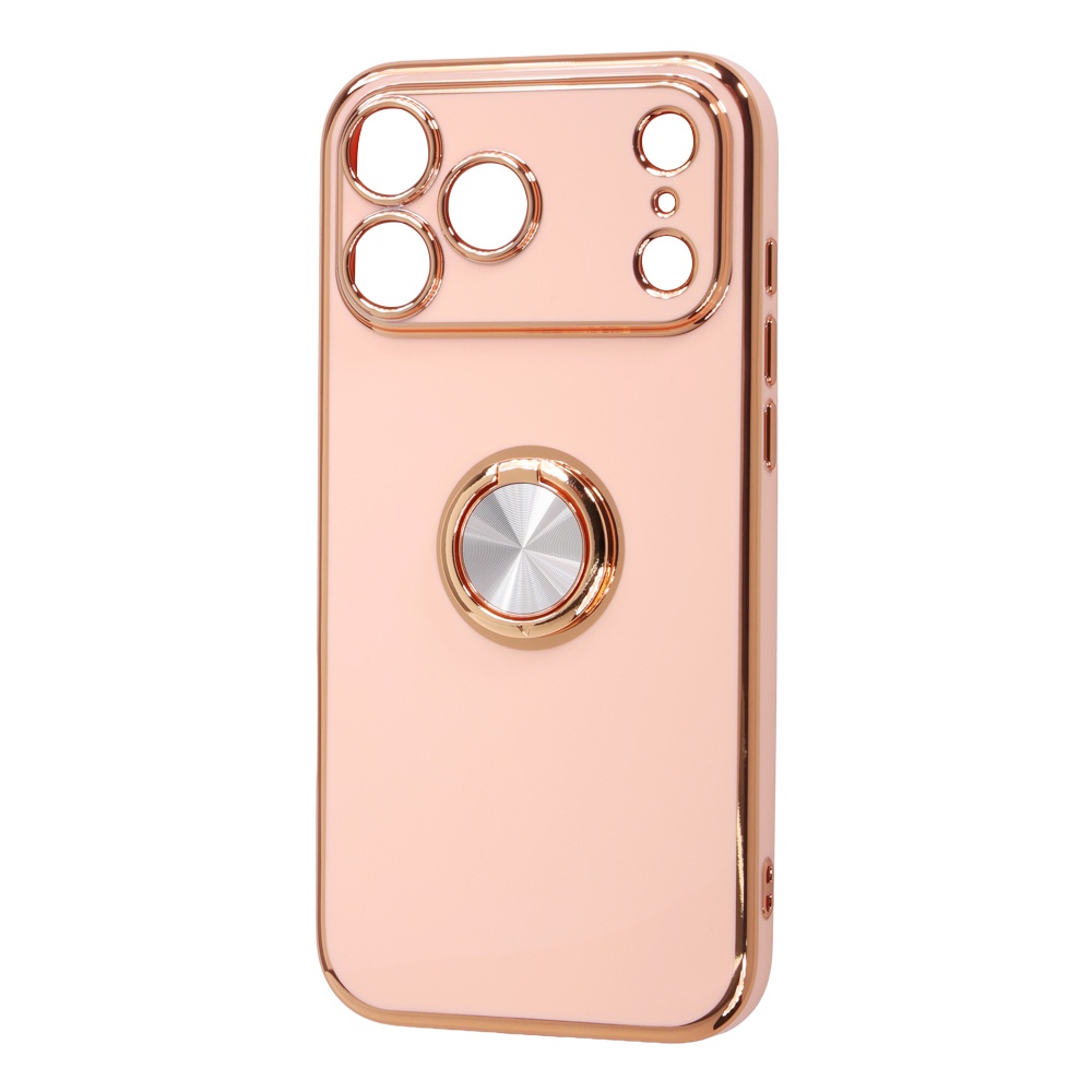 iPhone 18 Pro Max / 17 Pro Max / ソフトケース 精密設計 フレームメッキ リング付き / ピンク/ゴールド