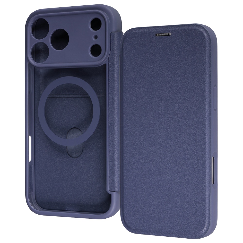 iPhone 18 Pro Max / 17 Pro Max / クリアフリップケース マグネット マグネット充電対応 / ネイビー
