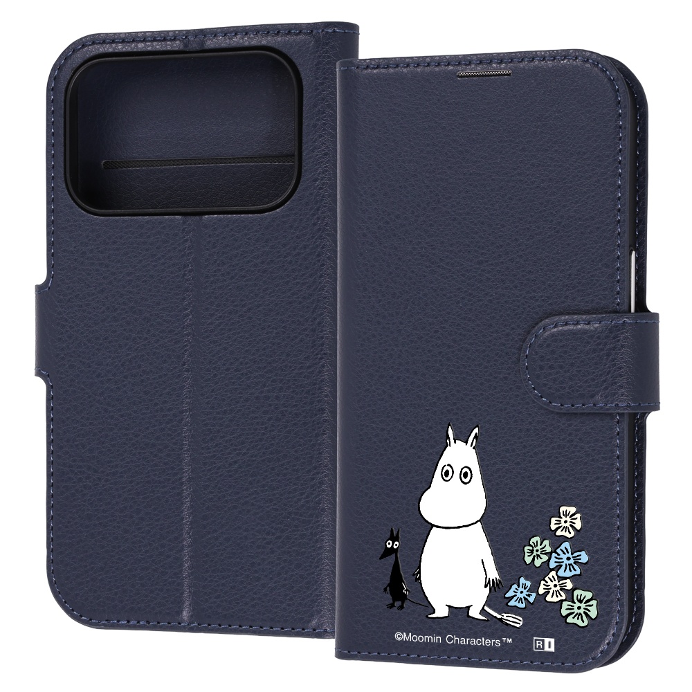 iPhone 18 Pro / 17 Pro / ムーミン / 衝撃吸収 マグネットベルト シンプル 手帳型レザーケース / ムーミンとお花