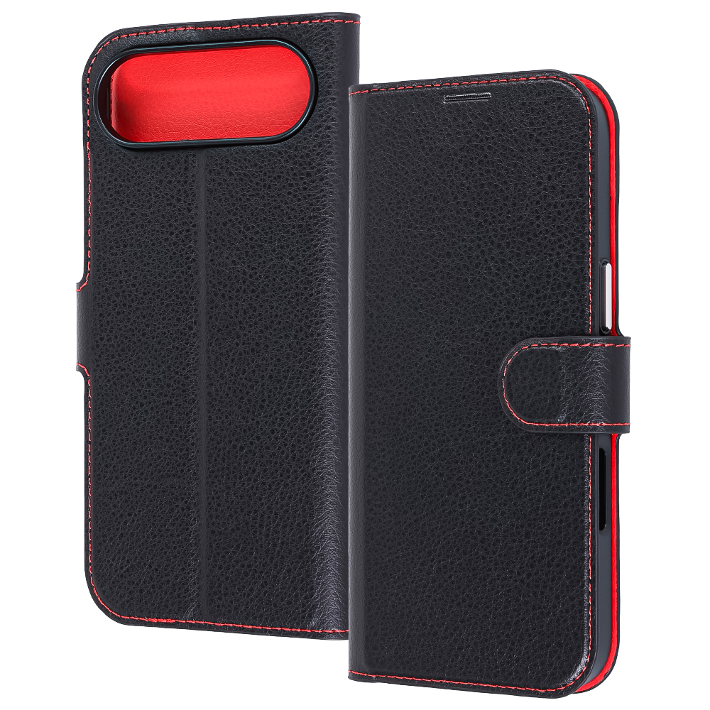 iPhone Air / 手帳型レザーケース シンプル マグネット / ブラック/レッド