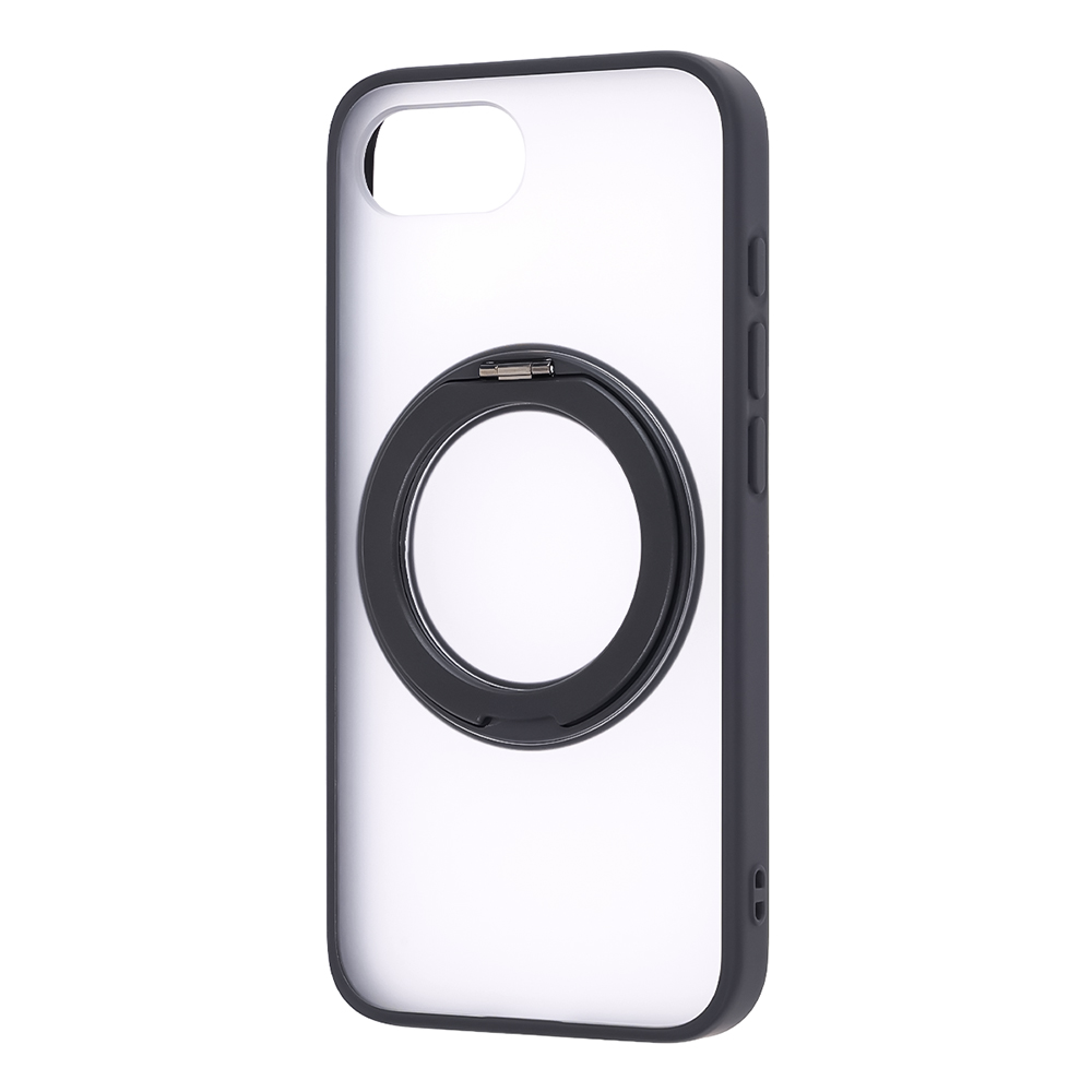 iPhone 16e / ハイブリッドケース シルキーマット マグネット充電対応 リング付き / ブラック