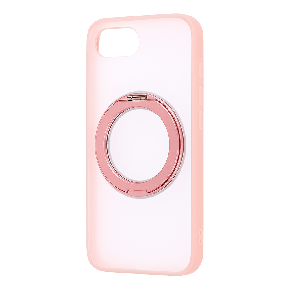 iPhone 16e / ハイブリッドケース シルキーマット マグネット充電対応 リング付き / ピンク