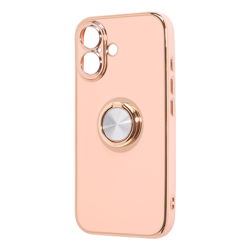 iPhone 16 / ソフトケース 精密設計 フレームメッキ リング付き / ピンク/ゴールド