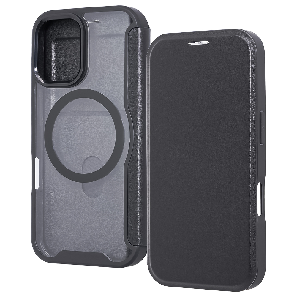 iPhone 16 / クリアフリップケース マグネット マグネット充電対応 / ブラック