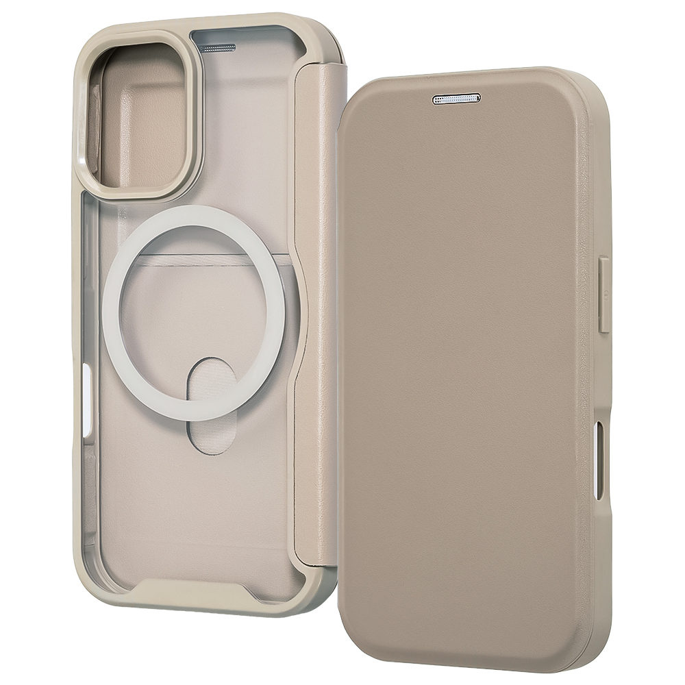 iPhone 16 / クリアフリップケース マグネット マグネット充電対応 / ベージュ