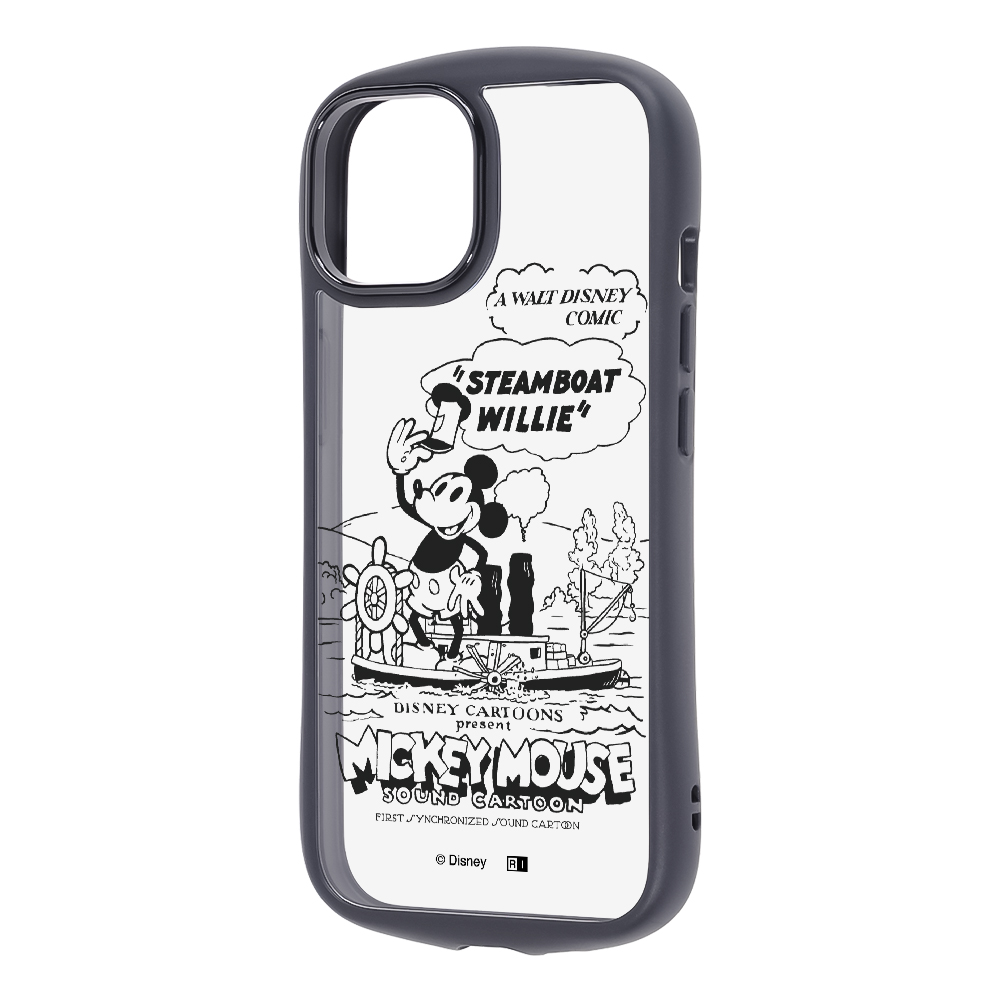 iPhone 15/14/13 / ディズニー / Puffull 衝撃吸収 バンパー ハイブリッドケース / ミッキー_蒸気船ウィリー