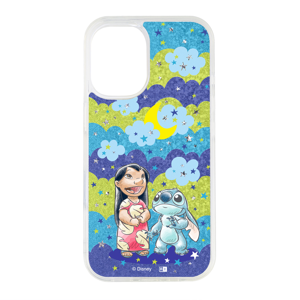 iPhone 16 / ディズニー / 衝撃吸収 バンパー 動く キラキラ ラメ グリッターケース / リロとスティッチ_星空